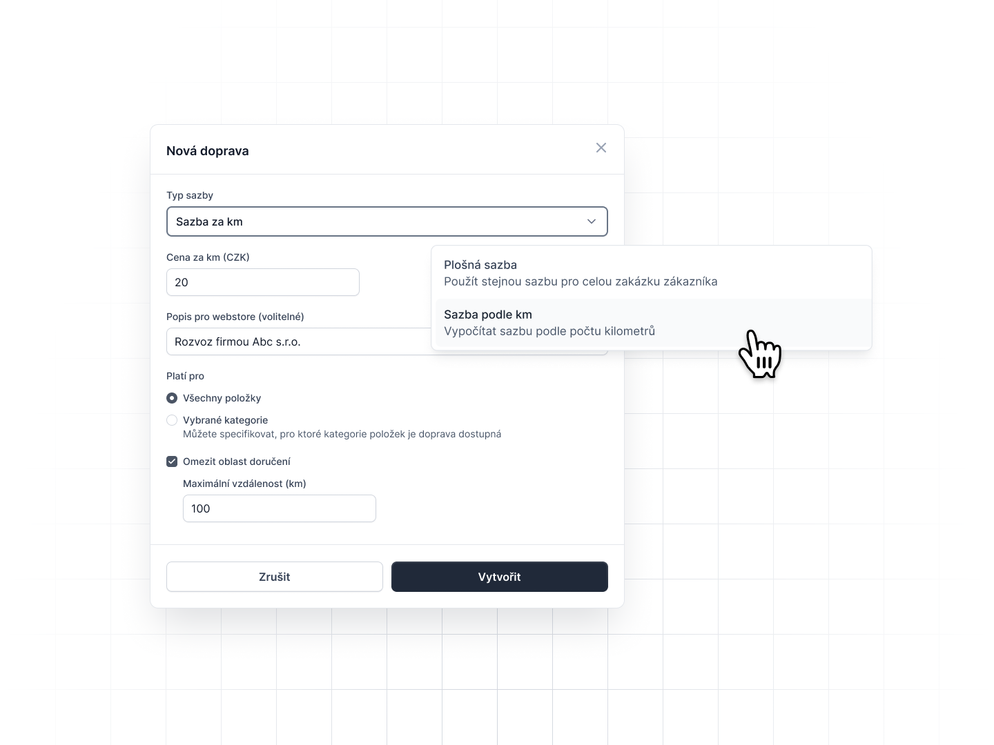 Metody doručení, přepínání pracovních prostorů a konfigurace webstore karet